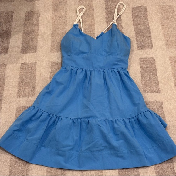 black and blue dress and gold and white dress Dark Blue Denim Shirred Tiered Lilly Midi Dress main image 1